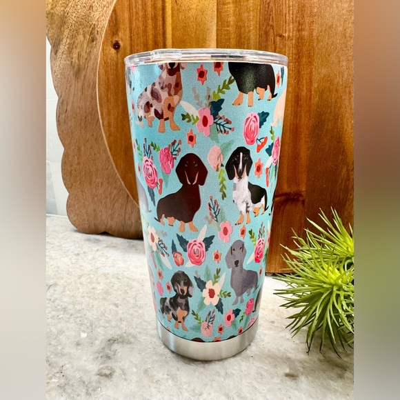 New Dachshund Dogs & Roses Stainless Steel Metal Travel Mug Cup Tumbler 20oz - Picture 3 of 9